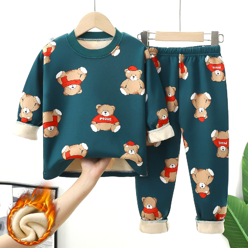 Winter Clothing Activity - Kids Fleece Line Pajama Sets Autumn