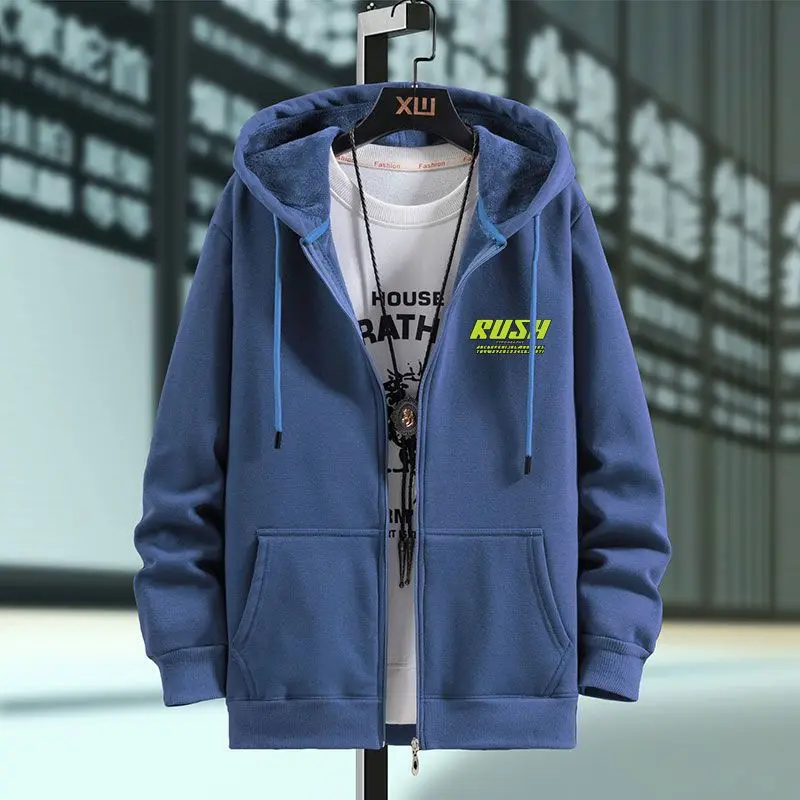 Winter Clothing Offer - Men's Clothing Hooded Solid Blue Sweatshirts