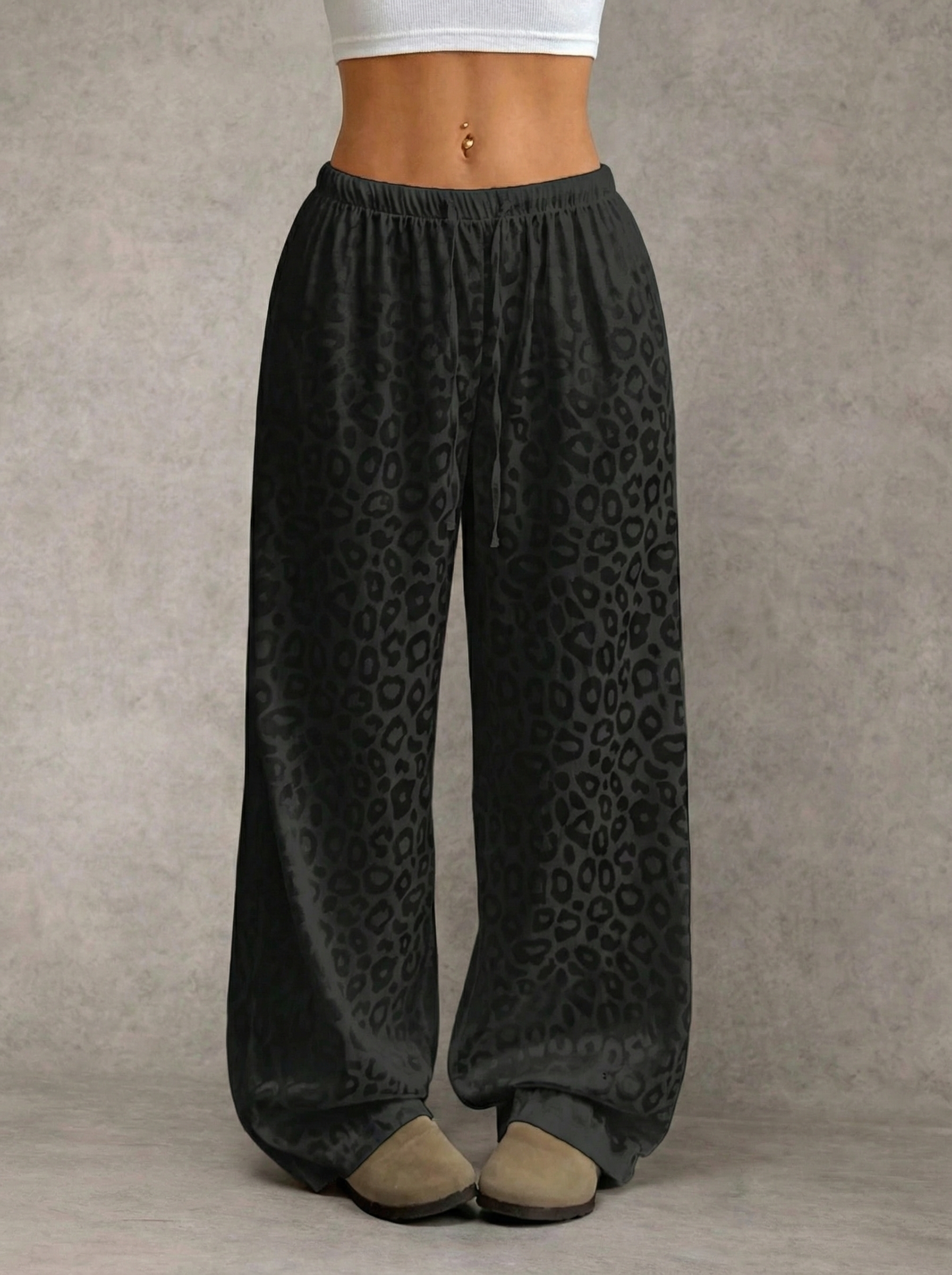 Winter Clothing Offer - Women's Drawstring Elastic Waist Dark Leopard