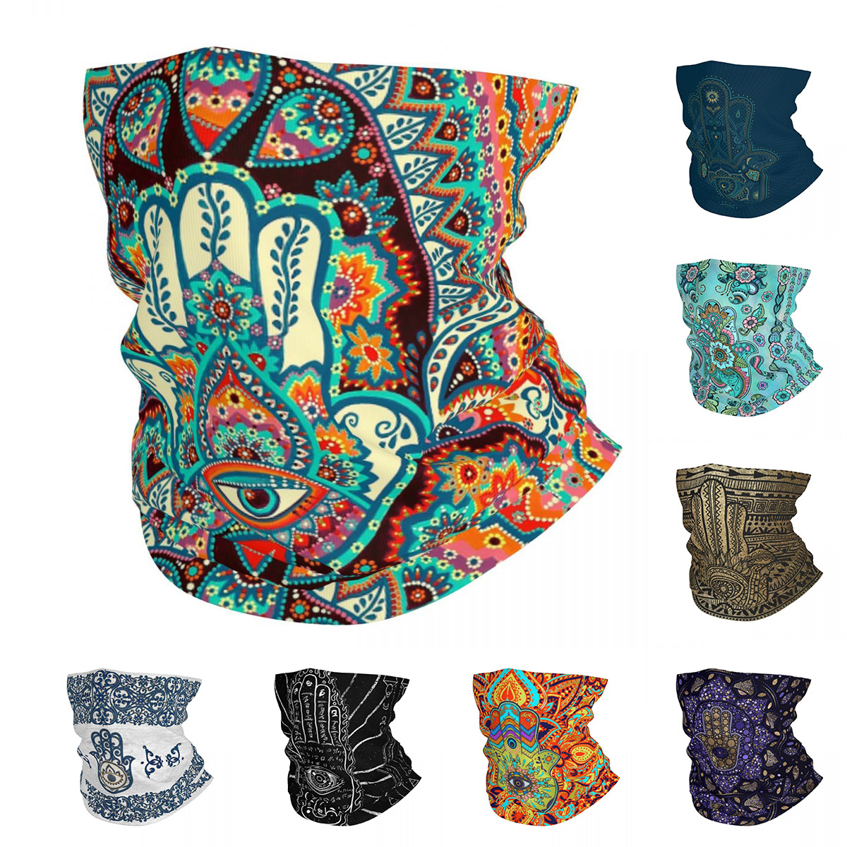 Wool Balaclava Knit - Hamsa Hand Bohemian Bandana Neck Gaiter
